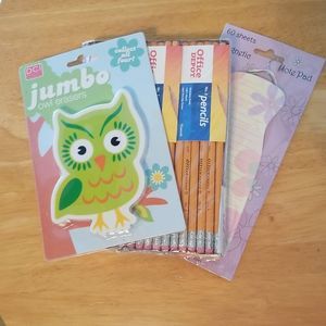 NWT Owl Eraser with Pencils and Dress Stationary Lot